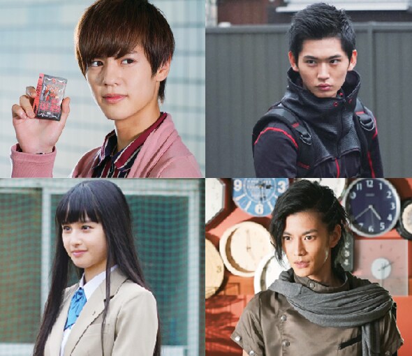 左上から時計回りに常磐ソウゴ役の奥野壮、明光院ゲイツ役の押田岳、ウォズ役の渡邊圭祐、ツクヨミ役の大幡しえり。