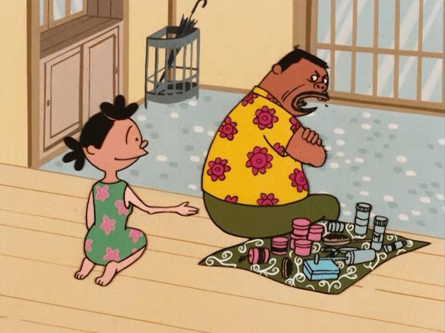 「サザエさん」第1回より、「押売りよ こんにちわ!!」。