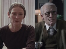 ティルダ・スウィントン演じるマダム・ブラン（左）、クレンペラー博士（右）。