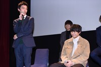 「タスクとリンコ」完成披露試写会の様子。