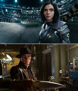 ローサ・サラザール演じるアリータ（上段）、クリストフ・ヴァルツ演じるイド（下段）。