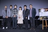 「君から目が離せない ～Eyes On You～」公開初日イベントの様子。左から渡部龍平、中村優一、秋沢健太朗、真田麻垂美、山崎まさよし、篠原哲雄。
