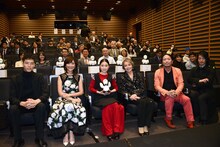 「あまのがわ」完成披露試写会の様子。前列左から柳喬之、生田智子、福地桃子、水野久美、古新舜、吉藤オリィ。