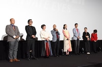 「劇場版シティーハンター <新宿プライベート・アイズ>」完成披露舞台挨拶の様子。