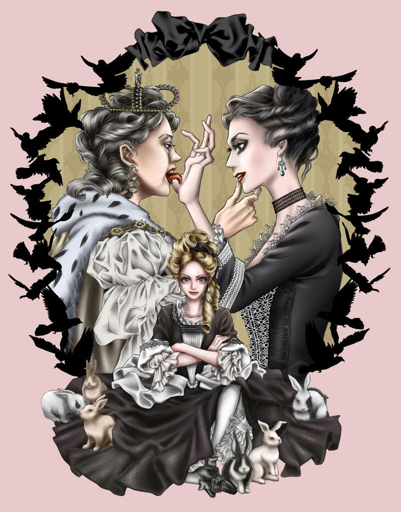 三原ミツカズによる「女王陛下のお気に入り」コラボイラスト。