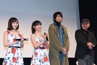 左から百田夏菜子（ももいろクローバーZ）、土屋太鳳、向井理、佐々部清監督。