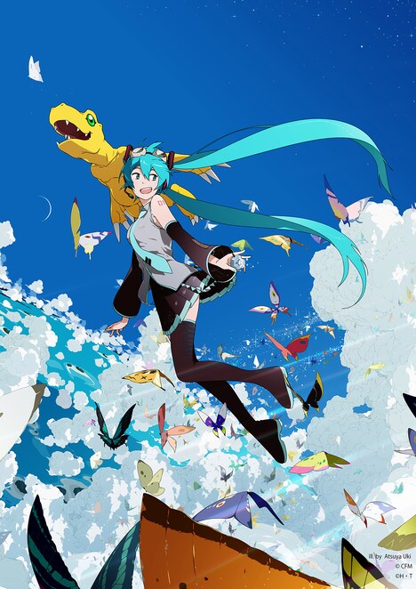 宇木敦哉による「デジモンアドベンチャー」と初音ミクのコラボイラスト。ill. by Atsuya Uki (c) CFM (c)H・T