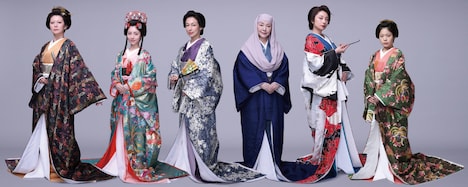 左から高瀬役の南野陽子、竹姫役の浜辺美波、天英院役の鈴木保奈美、浄円院役の松坂慶子、月光院（お喜世）役の小池栄子、多喜役の岸井ゆきの。