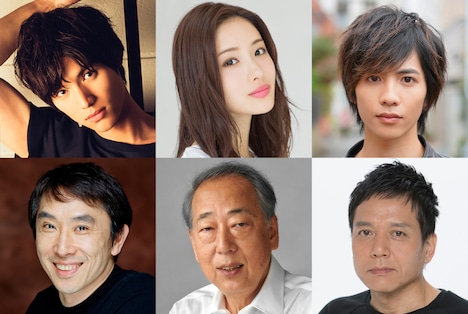 「Heaven?～ご苦楽レストラン～」キャスト。上段左から福士蒼汰、石原さとみ、志尊淳。下段左から段田安則、岸部一徳、勝村政信。(c)TBS
