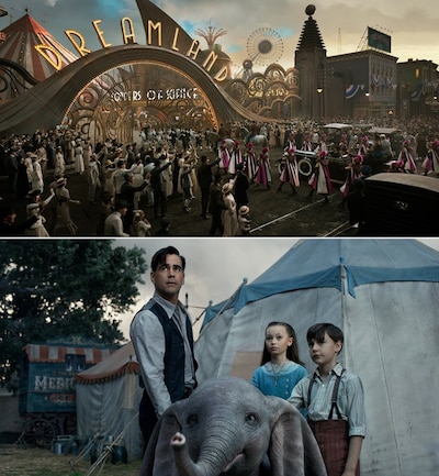 「ダンボ」より、ドリームランドの場面（上段）、ホルト一家（下段）。