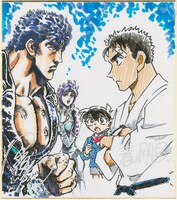 青山剛昌と原哲夫によるコラボイラスト。