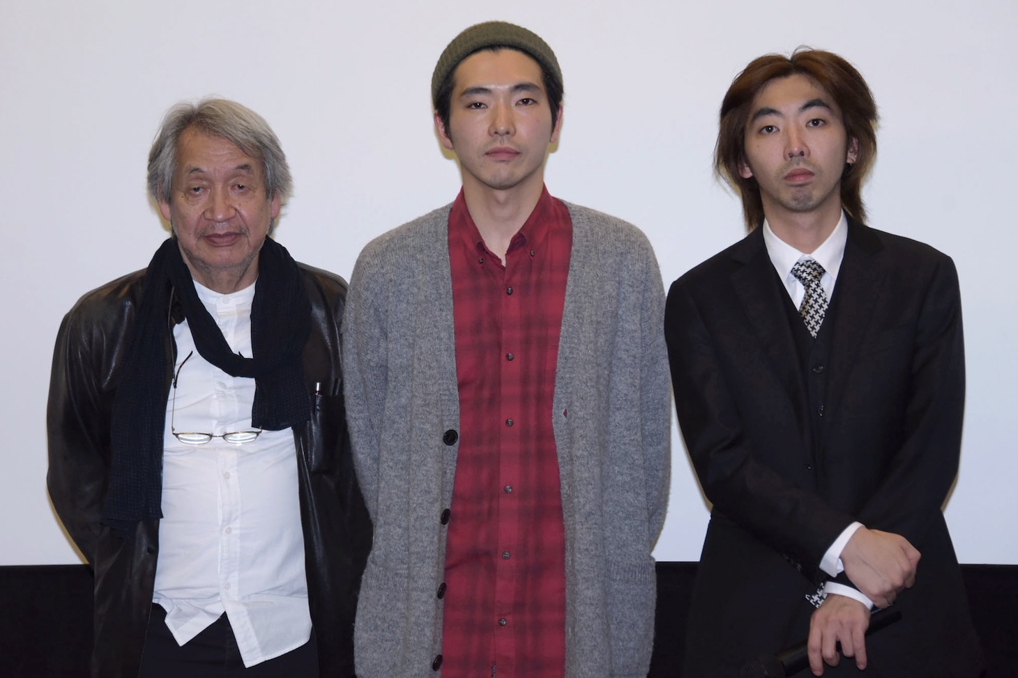 「柄本家のゴドー」初日舞台挨拶より。左から山崎裕、柄本佑、柄本時生。