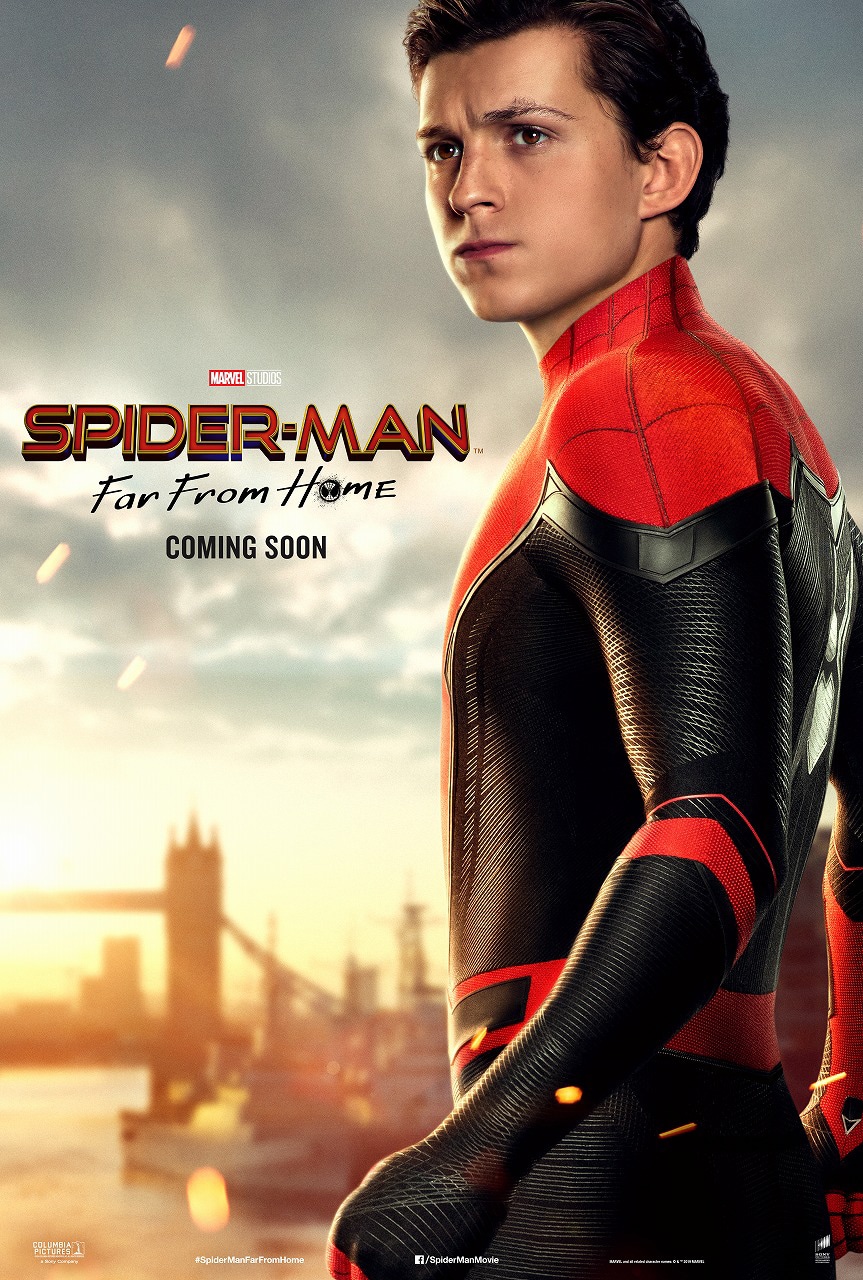 ピーター・パーカー / スパイダーマンの「スパイダーマン：ファー・フロム・ホーム」キャラポスタービジュアル。