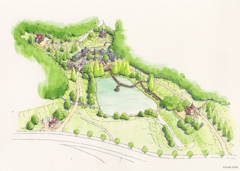 魔女の谷エリアのデザイン画（鳥瞰図）。