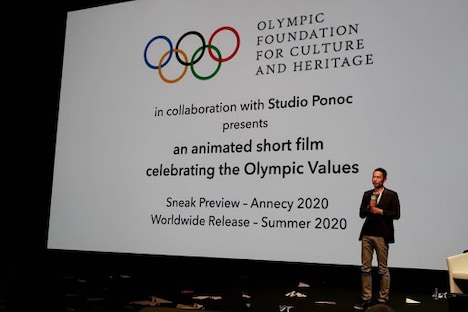 オリンピック短編アニメーション映画製作発表の様子。