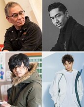 「その瞬間、僕は泣きたくなった-CINEMA FIGHTERS project-」監督とキャスト。左上から時計回りに三池崇史、AKIRA、佐藤大樹、井上博貴。