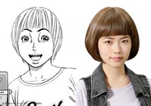 マンガ「べしゃり暮らし」イラスト（左）と、鳥谷静代役の小芝風花（右）。