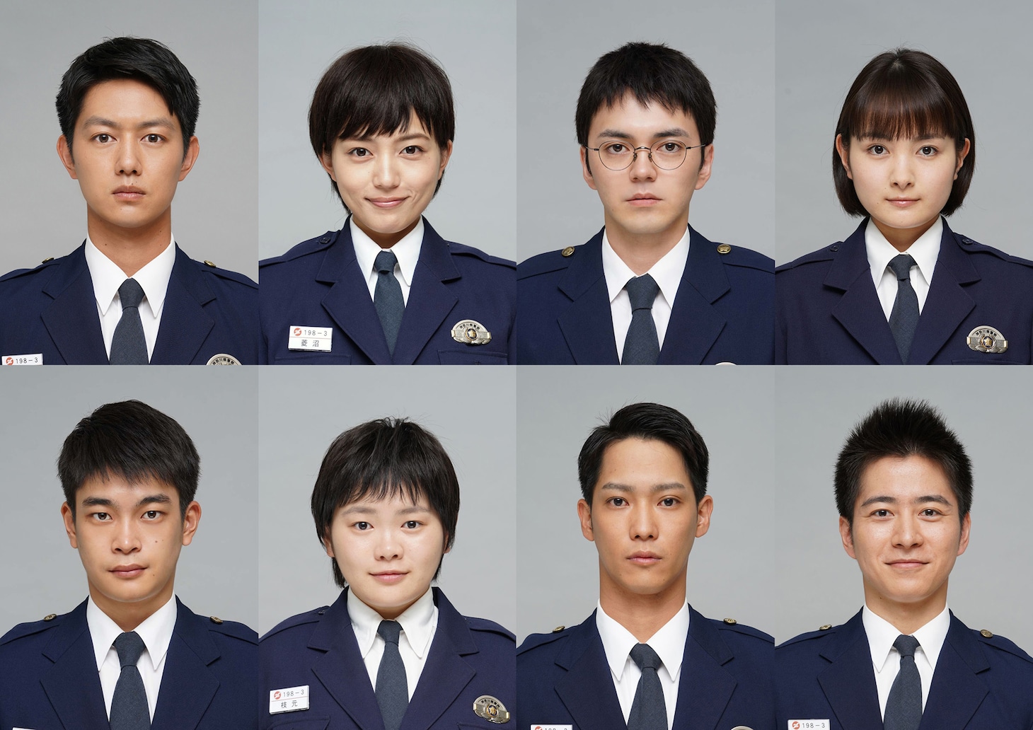 ドラマ「教場」生徒役キャスト一覧。上段左から工藤阿須加、川口春奈、林遣都、葵わかな。下段左から井之脇海、富田望生、味方良介、村井良大。