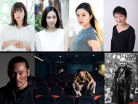 上段左から搗宮姫奈、花影香音、北原里英、根岸季衣。下段左から坂口拓、小林勇貴、西村喜廣。