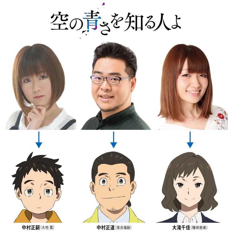 上段左から大地葉、落合福嗣、種崎敦美。下段左から中村正嗣、中村正道、大滝千佳。