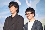 「天気の子」製作報告会見の様子。