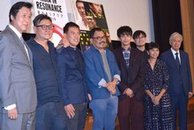 「響きあうアジア2019『東南アジア映画の巨匠たち』」オープニングセレモニーにて、左から久松猛朗（東京国際映画祭フェスティバルディレクター）、エリック・クー、ブリランテ・メンドーサ、ガリン・ヌグロホ、森崎ウィン、ナワポン・タムロンラタナリット、カミラ・アンディニ、安藤裕康（国際交流基金理事長）。