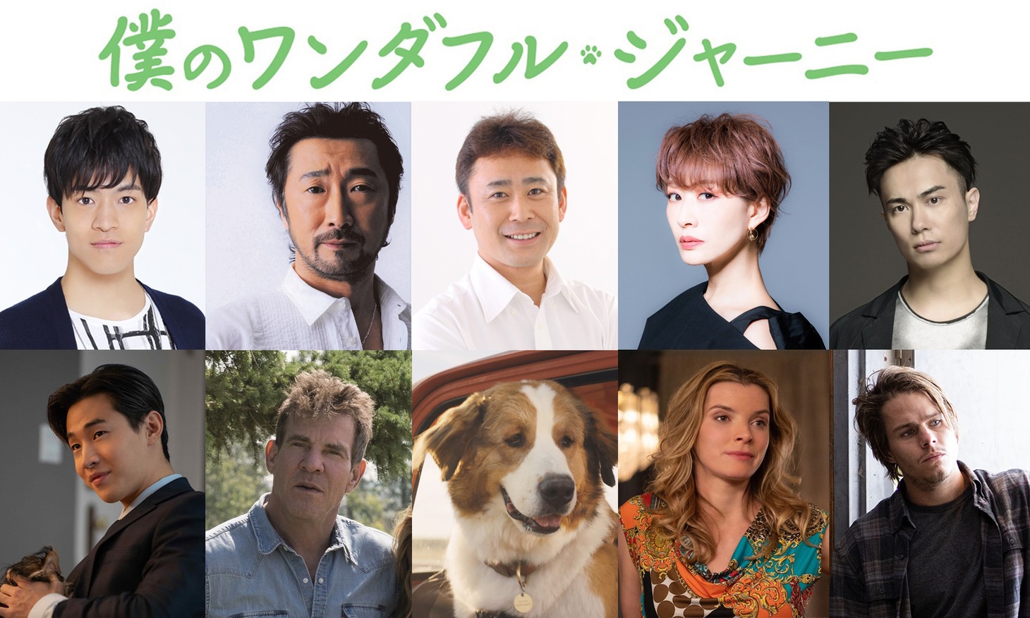 上段左からトレント役の石川界人、イーサン役の大塚明夫、ベイリー役の高木渉、グロリア役の朴ろ美、シェーン役の鈴木達央。