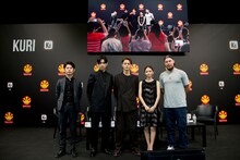 第20回Japan Expoでの「東京喰種 トーキョーグール【S】」スペシャルQ&Aセッションの様子。左から永江智大、松田翔太、窪田正孝、山本舞香。