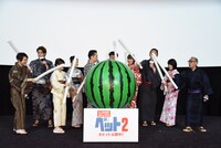 巨大スイカ割りのリハーサルの様子。