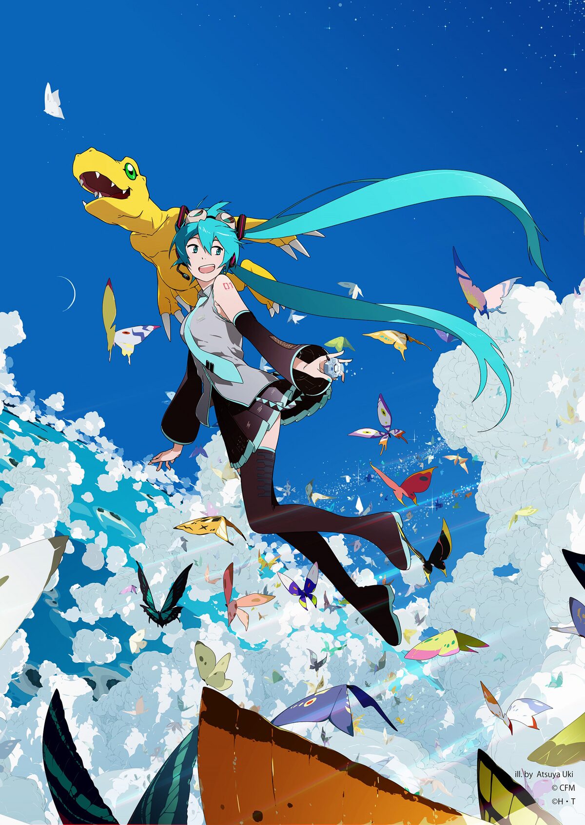 宇木敦哉による「デジモンアドベンチャー」と初音ミクのコラボイラスト 
