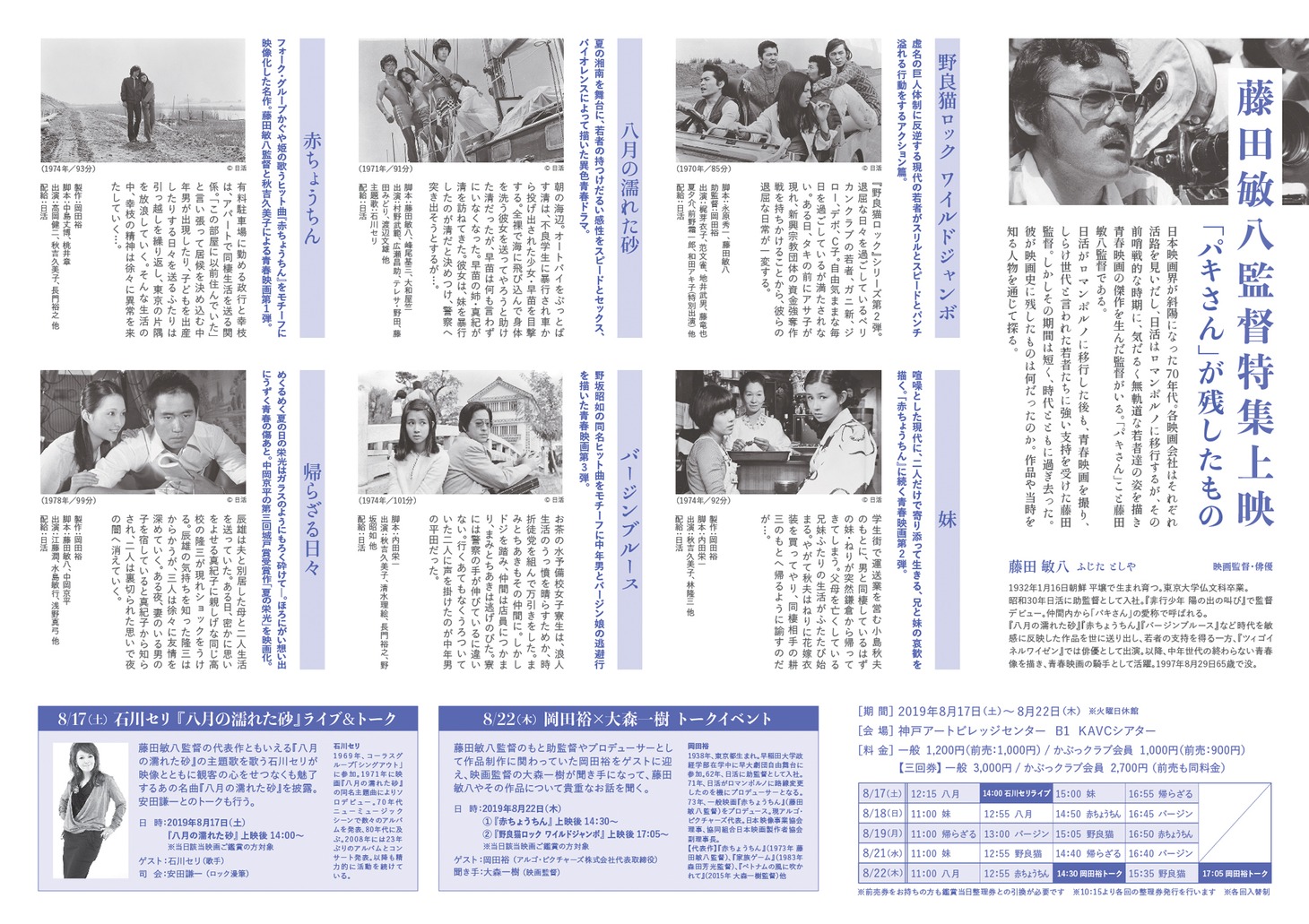「藤田敏八監督特集上映～『パキさん』が残したもの～」チラシ裏面