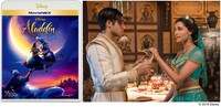 「アラジン」MovieNEXジャケット（左）と場面写真（右）。