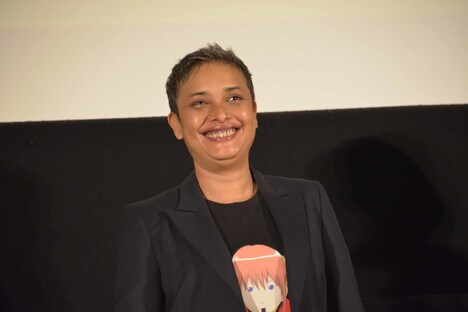 ユニクロで絵柄が気に入って買ったという、「銀魂」の神楽のTシャツを着て登壇したリーマー・カーグティー。