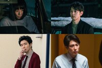 「Red」キャスト。上段左から夏帆演じる村主塔子、妻夫木聡演じる鞍田秋彦。下段左から柄本佑演じる小鷹淳、間宮祥太朗演じる村主真。