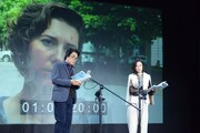 「ジェミニマン」公開アフレコの様子。左から江原正士、菅野美穂。