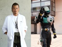 左から岩永洋昭演じる伊達明、仮面ライダーバース。