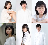 「アルプススタンドのはしの方」のキャスト。左上から時計回りに小野莉奈、平井亜門、西本まりん、目次立樹、黒木ひかり、中村守里。