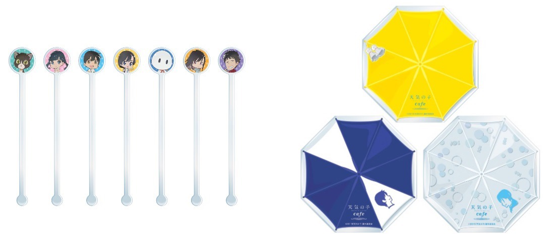 左から全7種の「アクリルマドラー」（各税別800円）、全3種類の「アクリルコースター」（各税別750円）。