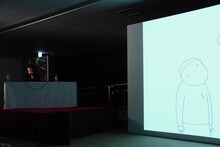 和田淳によるトークショーの様子。