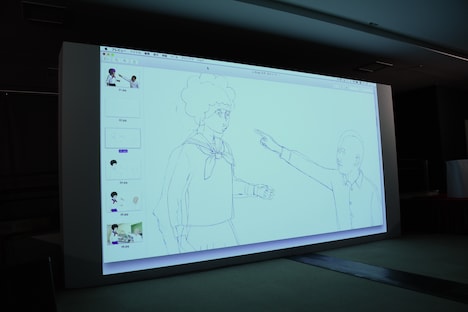 ロトスコープによる制作過程のスライド。