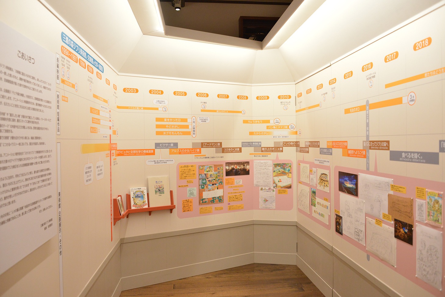 「『手描き、ひらめき、おもいつき』展 ～ジブリの森のスケッチブックから～」の様子。