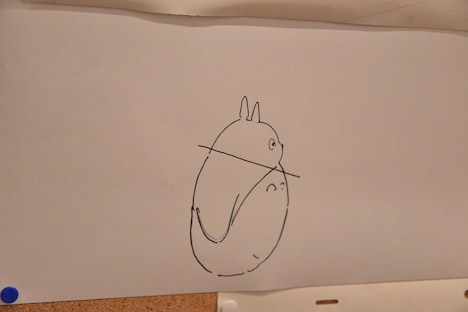 宮崎駿による指示図。（子供と視線が合わないので、首を傾けるようにイラストで指示）