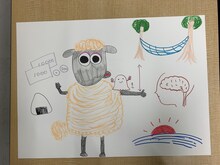 オカリナが描いた「私が考えるショーンの新しいお友達」。