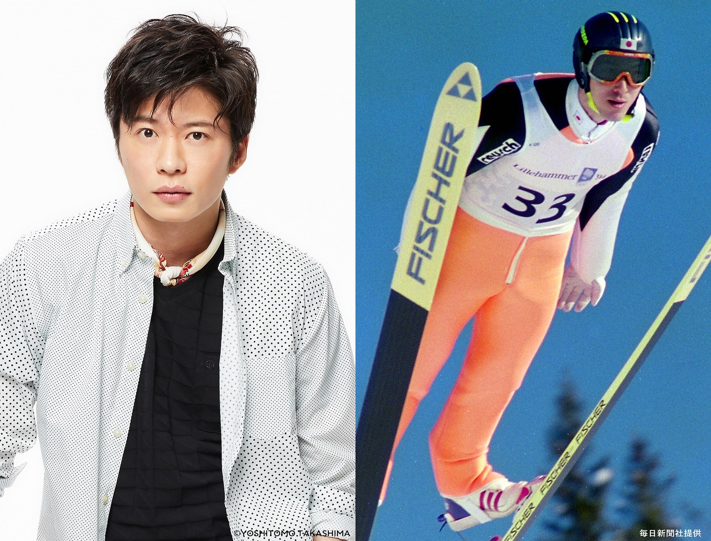 右から1994年リレハンメル五輪での西方仁也（提供：毎日新聞社）、田中圭。(c)YOSHITOMO TAKASHIMA
