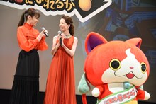 左から未唯mie、増田惠子、ジバニャン。