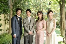 左から富田役の田中圭、加賀谷役の千葉雄大、美乃里役の白石麻衣、麻美役の北川景子。