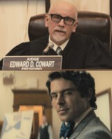 「テッド・バンディ」より、ジョン・マルコヴィッチ演じるコワート判事（上）、ザック・エフロン演じるテッド・バンディ（下）。