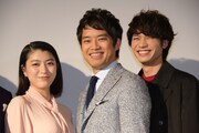 「ゴーストマスター」公開記念舞台挨拶の様子。左から成海璃子、三浦貴大、板垣瑞生。