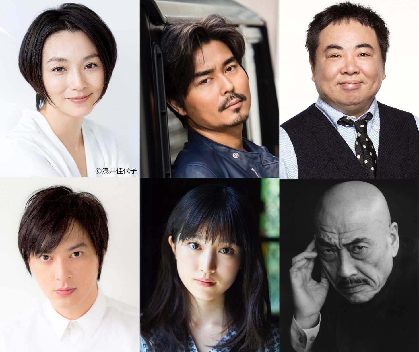 左上から時計回りに本上まなみ、小澤征悦、塚地武雅、麿赤兒、福本莉子、塚本高史。