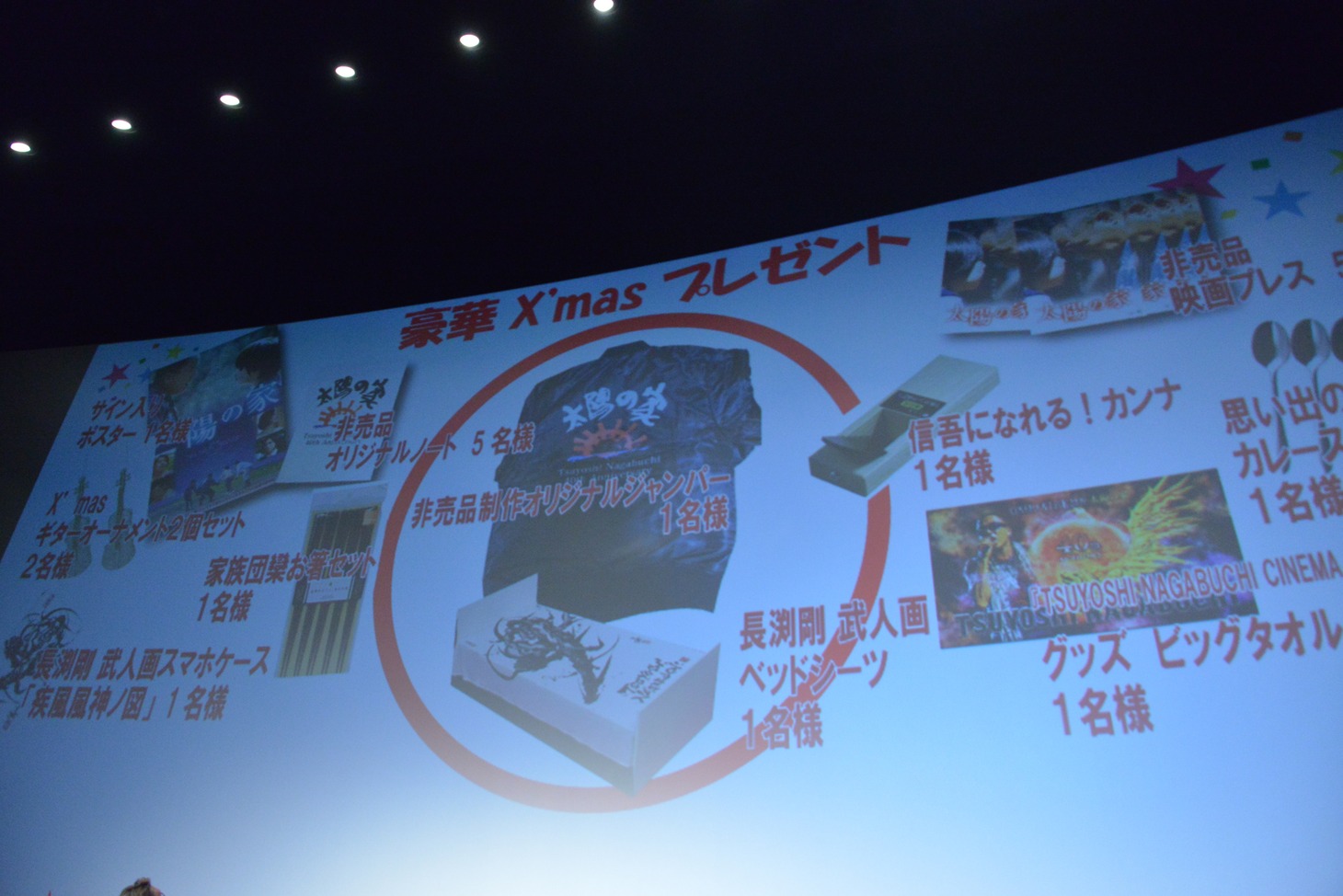抽選で選ばれた観客に贈られたクリスマスプレゼントの一覧。